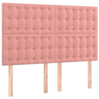 Cabecero con luces LED terciopelo rosa 144x5x118/128 cm