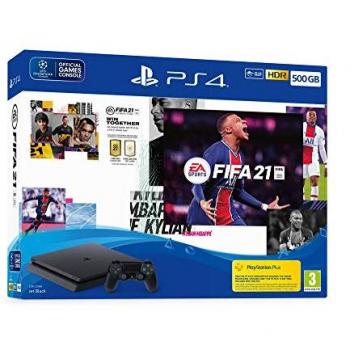 Consola PS4 Slim 500 GB Negra + Juego FIFA 21 + Voucher FUT + 14 Días de PS Plus - Oficial