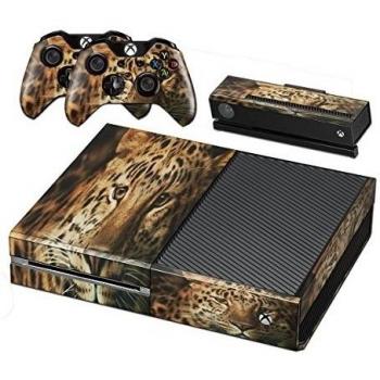 Wild Animals 10096, Leopard, Skin Sticker Decal Vinyl Wrap Cover Protector with Leather Effect Laminate and Colorful Design for Xbox One for Game Console and 2 Controllers., [Importado de Reino Unido]