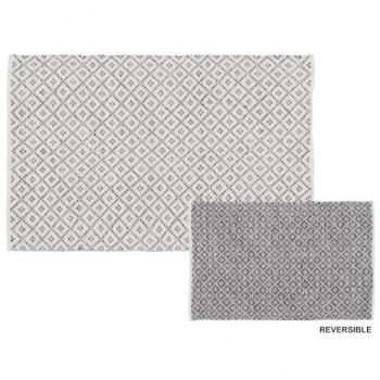 Alfombra Reversible Blanco Gris 70 % Algodón 30 % Poliéster 120 x 180 cm - Decoración Moderna