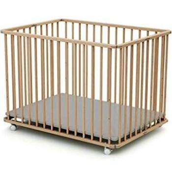 Parque infantil plegable 70 x 100 cm de madera haya cruda, ajustable a 3 alturas y fondo lavable