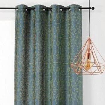 Cortina Voile Geométrica de Poliéster Verde Oliva 140x275 cm