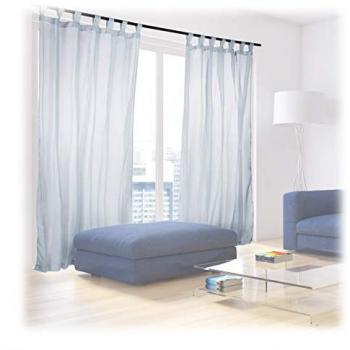 Cortinas Semitransparentes con Pasantes, Set de 2, Color Sólido, Poliéster, 245 x 140 cm, Plateado - Relaxdays