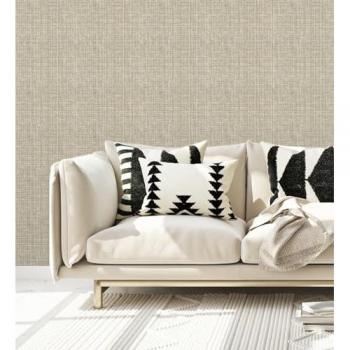Papel Pintado Vinílico Ecológico Tejido de Lino Tonos Camel y Beige con Textura en Relieve - Rollo de 10 m x 0,52 m