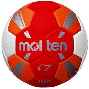 Bola de balonmano Molten HC3500 C7 - Tamaño 0, Synthetik-Leder (TPU), IHF Certificado, Uso en interior, Color Naranja/Rojo/Blanco/Silver