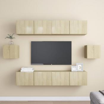 Set de muebles de salón TV 6 piezas madera de ingeniería color roble Sonoma 80 x 30 x 30 cm