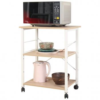 DlandHome Carrito Auxiliar de Metálicas con ruedas bloqueables y Ganchos Laterales para Organizar Cocina Baño Salón, Arce
