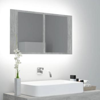Armario de Baño con Espejo y Luz LED Cemento Gris 80x12x45 cm