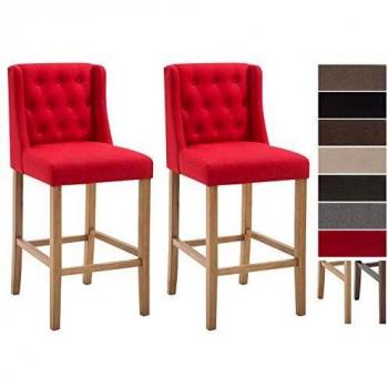 Set de 2 Taburetes Altos Cassandra en Tela Acolchada Rojo Antiguo Claro con Respaldo y Reposapiés