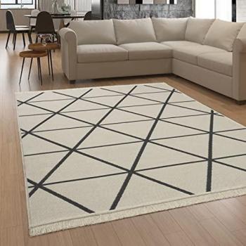 Alfombra Lavable Geométrica Nordica con Flecos 80x150 cm, Color Antracita