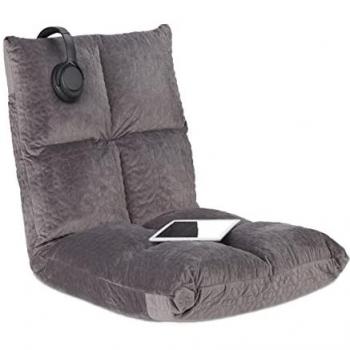 Silla de Suelo Acolchada con Respaldo Ajustable, 6 Posiciones, Tapizada en Gris - Relaxdays