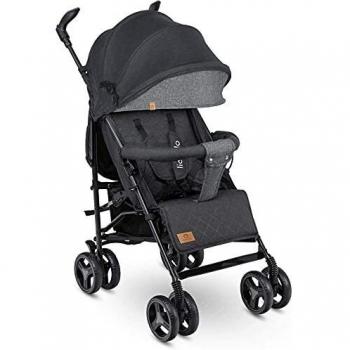 Silla de Paseo Plegable Lionelo Irma Negra con Respaldo Ajustable, Ruedas de 6 Pulgadas y Accesorios Incluidos