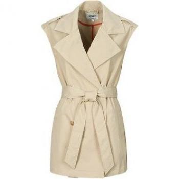Chaleco Only Orchid beige cuello solapas y cinturón para mujer