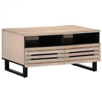 Mesa de centro de madera maciza de mango 80x55x40 cm, color marrón, estilo retro, incluye cajones