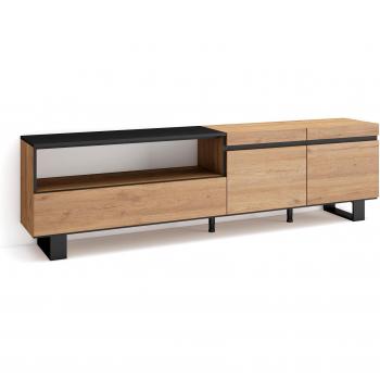Mueble TV Industrial Moderno 200x57x35cm para televisores hasta 80 en Roble y Negro - Skraut Home