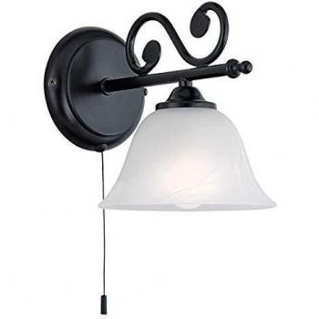 Aplique de Pared Eglo Murcia Vintage 1 Foco E14 Negro con Cristal de Alabastro y Interruptor