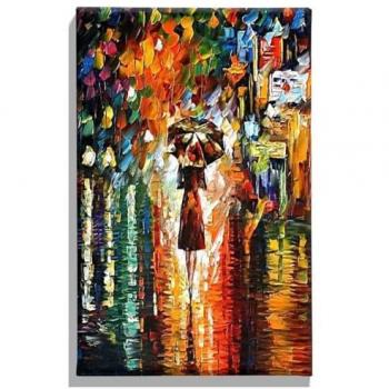Impresión sobre Lienzo Bajo la Lluvia 1 - Poliéster Multicolor 45x3x70 cm con Marco de Madera