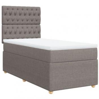 Cama Box Spring con colchón de tela gris taupe 90x190 cm
