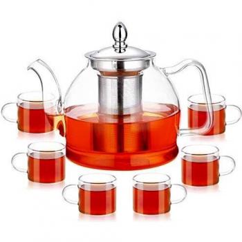 PluieSoleil Tetera de Cristal Resistente con Infusor Elegante,Tetera Te de Vidrio con Filtro de Borosilicato con Tapa,Teteras de Cristal con Filtro para Te Infusiones