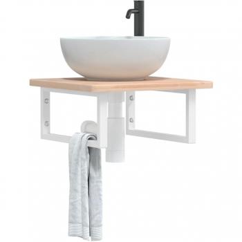 Estante de lavabo de pared de acero y madera maciza de roble vidaXL Marrón