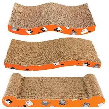 Frondent Rascador para Gatos de Cartón, Tres diseños Diferentes de rascadores para Gatos, Tabla reciclable, Alfombrilla para rascar Gatos con Hierba gatera, sofá de Juguete para Gatos,