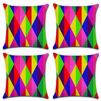 HuifengS Funda de Almohada de algodón Colorido geométrico Fundas de cojín de Lino para sofá Cojines Decorativos Home 4 Piezas, 45 x 45 CM