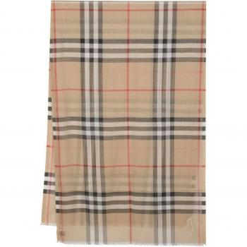Burberry Women's Wool and Silk Check Scarf in Beige | 8078779, Plaid Check Pattern Wool-Silk Scarf, Beige female, Size: ONE SIZE, Unisex Winter Scarves