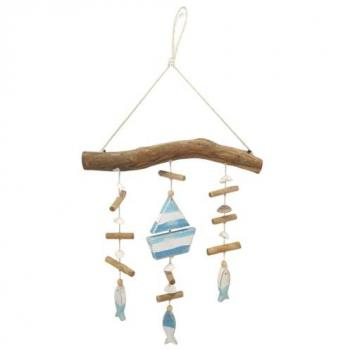 Colgante Marinero Azul de Madera - Adorno Náutico 50x11x37cm
