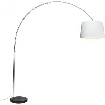 Lámpara de arco XXL de acero con pantalla blanca de tela 45 cm