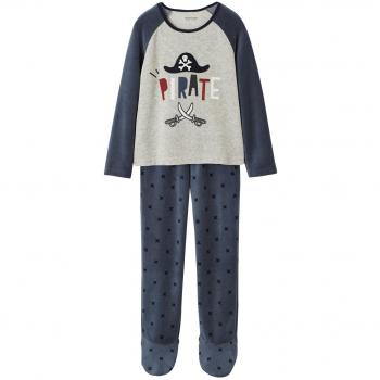 VERTBAUDET Pijama de Terciopelo niño con pies Azul Oscuro Liso con Motivos 2-3 Anos, 94CM