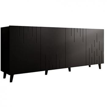 Aparador Charlotte 175 Negro, MDF y Aglomerado Laminado, 4 Puertas, 200 x 82 x 42 cm
