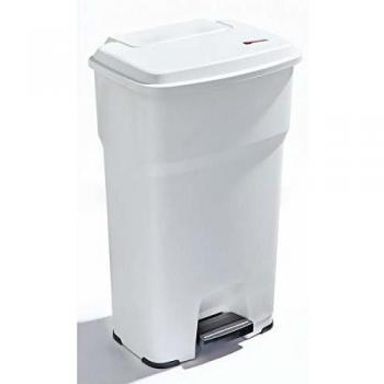 Cesto de basura con pedal Rotho Hera 85 L, tapa blanca, dimensiones 490 x 790 x 390 mm