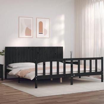 Cama de madera maciza con cabecero negro 200x200 cm