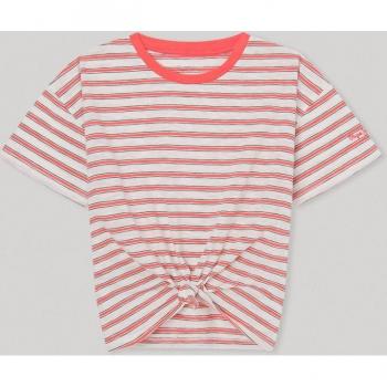 Camiseta de Niña Pepe Jeans Nira con Detalle Anudado en Bajo, Manga Corta, Color Blanco (Mousse White), Talla 16 Años