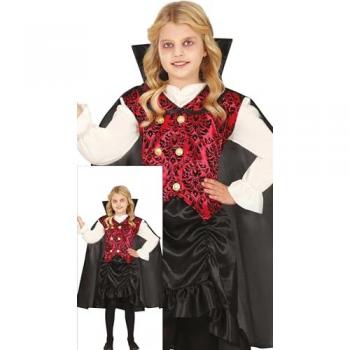 Disfraz de Vampiresa Clásica para Niña con Capa, Camisa, Chaleco y Falda - Ideal para Halloween (3 a 4 años)