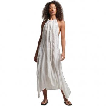 Superdry Women's Midi Halter Dress - Off White, Casual, Sleeveless, Viscose
