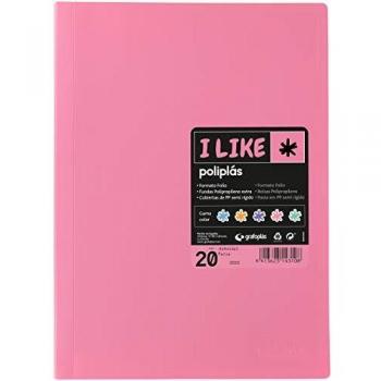 Grafoplás 1451353. Carpeta de Fundas, Tamaño Folio, 20 Fundas Soldadas, Color Rosa, Poliplás I Like