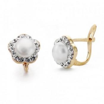 Pendientes de oro 9k con flor central de perla y circonitas de 9mm.