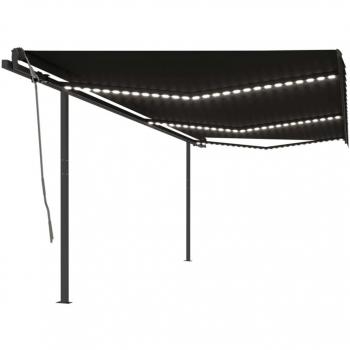 Toldo Retráctil Manual 6x3 m Antracita con Postes - Protector Solar Día y Noche
