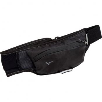 Riñonera de running Mizuno Waist Pouch M Negro, ligera, ajustable, con múltiples compartimentos y reflectante