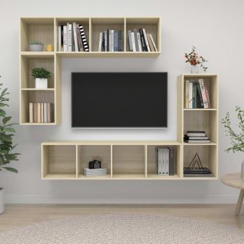vidaXL Set de muebles para TV 4 piezas madera contrachapada roble Sonoma, Mueble de salón, Mueble TV, Mesa de TV
