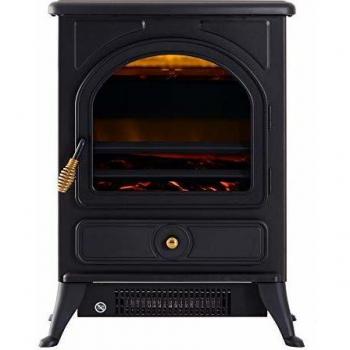 HOMCOM Chimenea Eléctrica Móvil Calefactor Estufa Eléctrica con Termostato 900W/1800W Efecto Fuego LED Temperatura Ajustable 41.5x28x54cm Acero