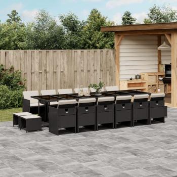 17-Piece Black Poly Rattan Garden Dining Set with Cushions