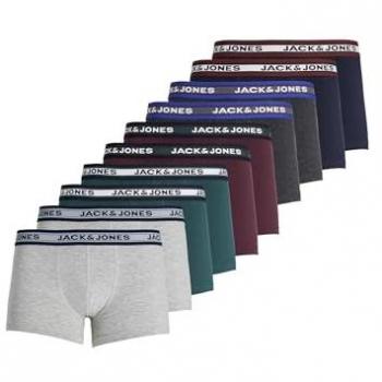 Jack & Jones Jacsolid 10-Pack Men's Boxer Trunks - Cotton Stretch, Solid Colors, XL