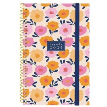 Agenda Finocam Design Collection 2025 Floral, Espiral, 11,7 x 18,1 cm, semana vista horizontal, multicolor, multilingüe