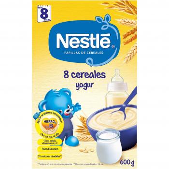 Nestlé Papilla para Bebés - 8 Cereales con Yogurt, Adecuado desde los 8 Meses, Pack de 6 Unidades de 600g cada una