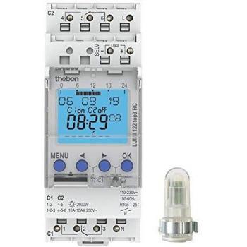 Interruptor Crepuscular Inteligente Theben LUNA 122 top3 RC AL - 2 Canales, Sensor de Luz Externo, Temporizador Semanal Integrado