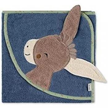 Toalla de baño con capucha para bebé Emmilius, 100% algodón, azul medio, 80x80 cm, diseño de burro