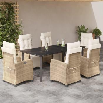 7-Piece Beige Poly Rattan Garden Dining Set with Cushions
