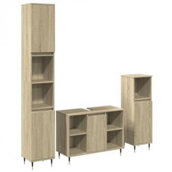 Set de muebles de baño 3 piezas madera contrachapada roble Sonoma Marrón